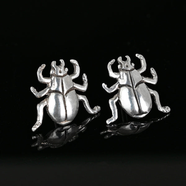 Vintage Sterling Silver Beetle Bug Stud Earrings - Boylerpf