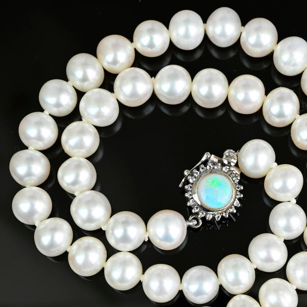 Classic Diamond Opal Clasp Hand Knotted Pearl Necklace - Boylerpf