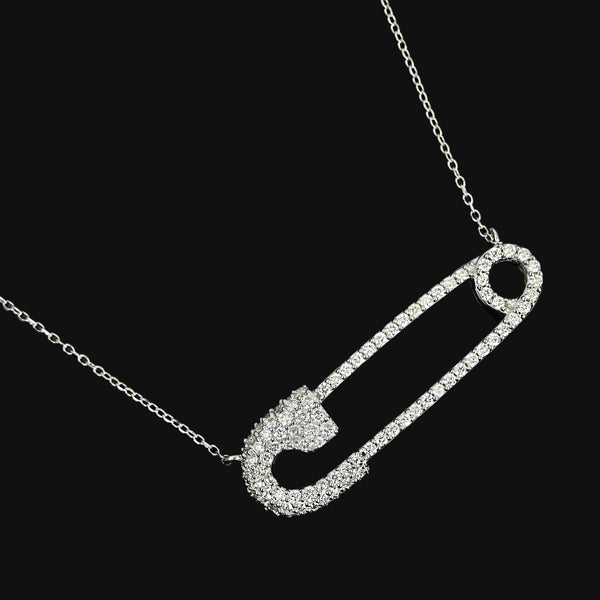 Vintage 18K White Gold Diamond Safety Pin Necklace