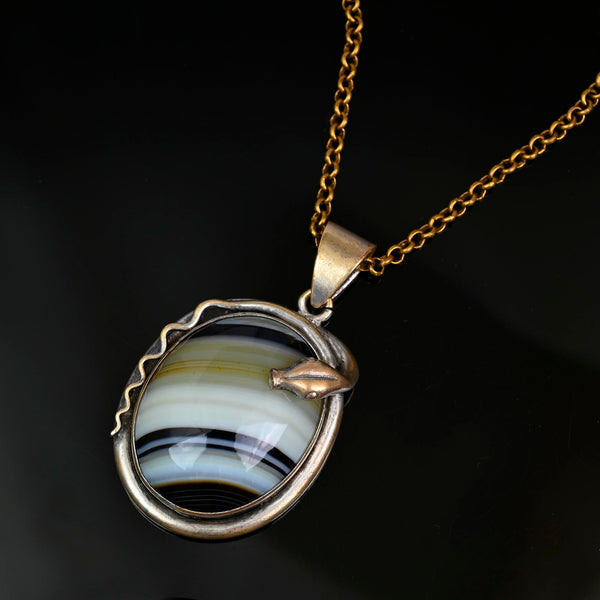 Victorian Banded Agate Snake Locket Pendant