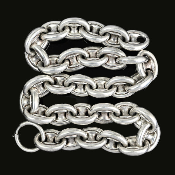 Antique Victorian Sterling Silver Mariner Link Chain Necklace - Boylerpf