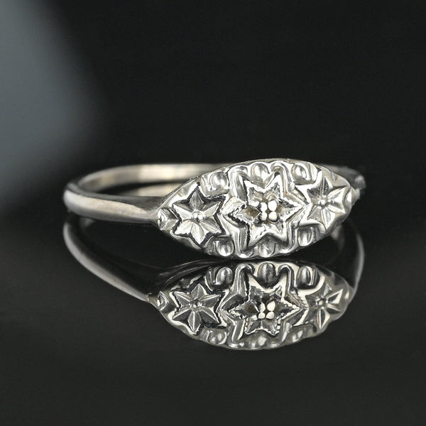 Art Deco Style 10K White Gold Diamond Star Ring - Boylerpf