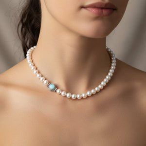 Classic Diamond Opal Clasp Hand Knotted Pearl Necklace - Boylerpf