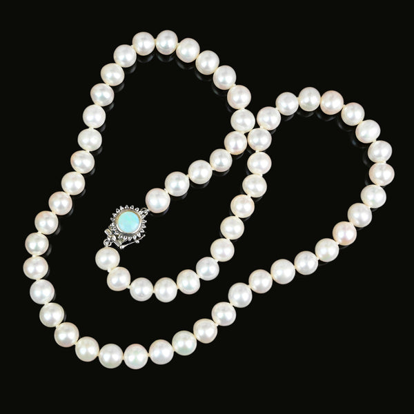Classic Diamond Opal Clasp Hand Knotted Pearl Necklace - Boylerpf