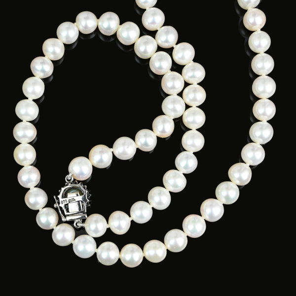 Classic Diamond Opal Clasp Hand Knotted Pearl Necklace - Boylerpf