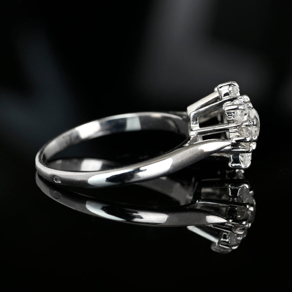 Antique French Diamond Cluster Ring, 18K White Gold - Boylerpf