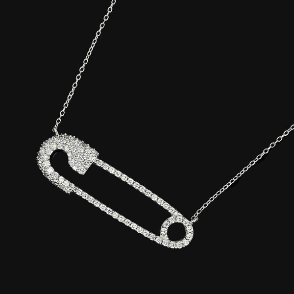 Vintage 18K White Gold Diamond Safety Pin Necklace