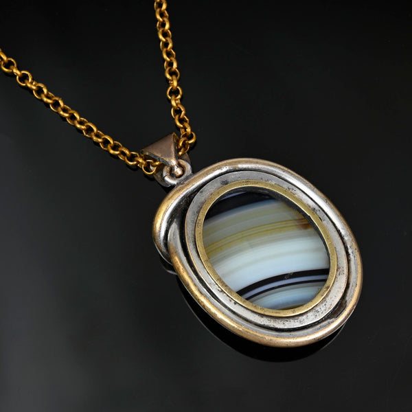 Victorian Banded Agate Snake Locket Pendant