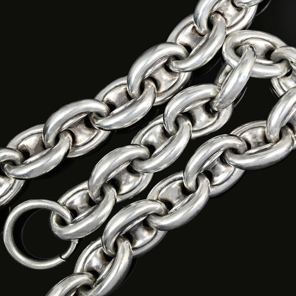 Antique Victorian Sterling Silver Mariner Link Chain Necklace - Boylerpf