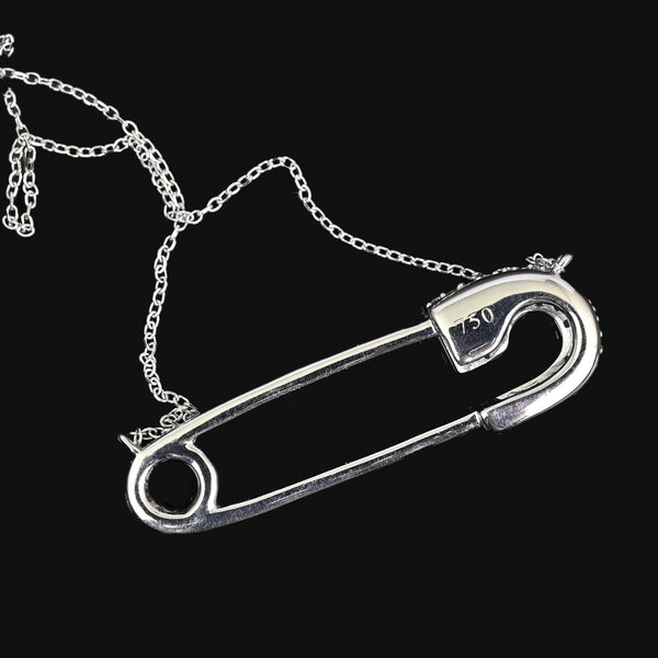 Vintage 18K White Gold Diamond Safety Pin Necklace