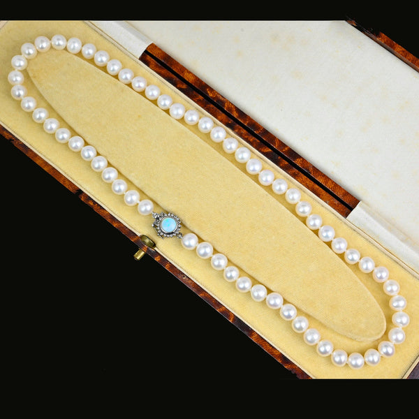 Classic Diamond Opal Clasp Hand Knotted Pearl Necklace - Boylerpf