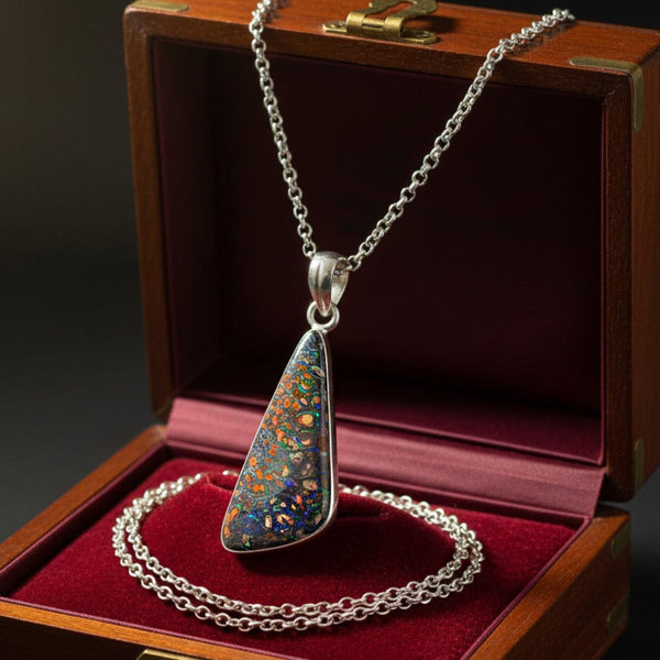 Vintage Australian Boulder Opal Pendant Sterling Silver