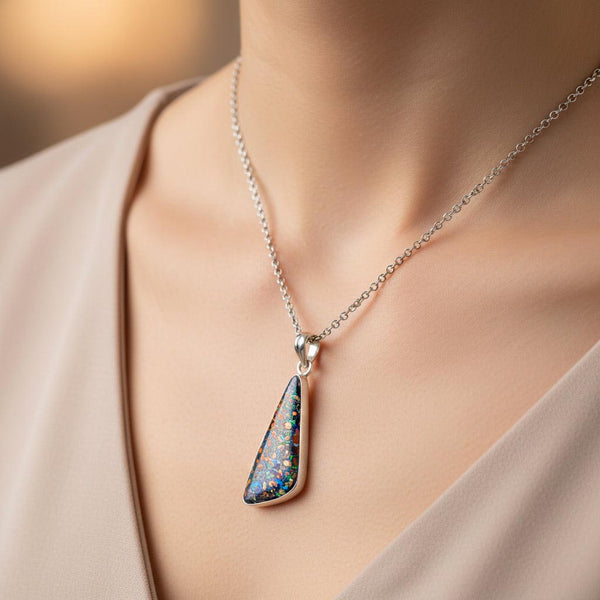 Vintage Australian Boulder Opal Pendant Sterling Silver