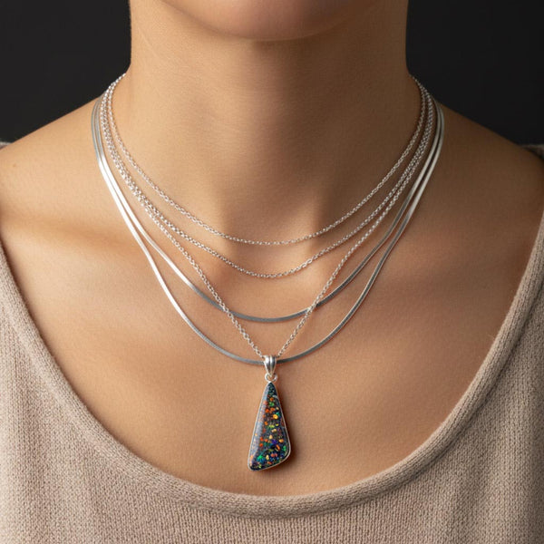 Vintage Australian Boulder Opal Pendant Sterling Silver
