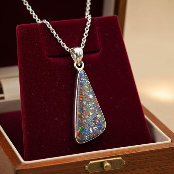 Vintage Australian Boulder Opal Pendant Sterling Silver