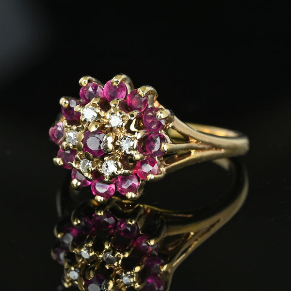 Vintage Diamond Ruby Cluster Harem Style Ring in Gold - Boylerpf