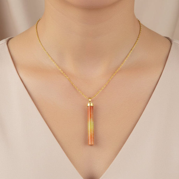 Vintage 14K Gold Long Tubular Yellow & Orange Jadeite Pendant - Boylerpf