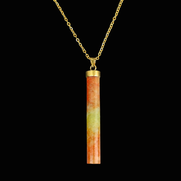 Vintage 14K Gold Long Tubular Yellow & Orange Jadeite Pendant - Boylerpf