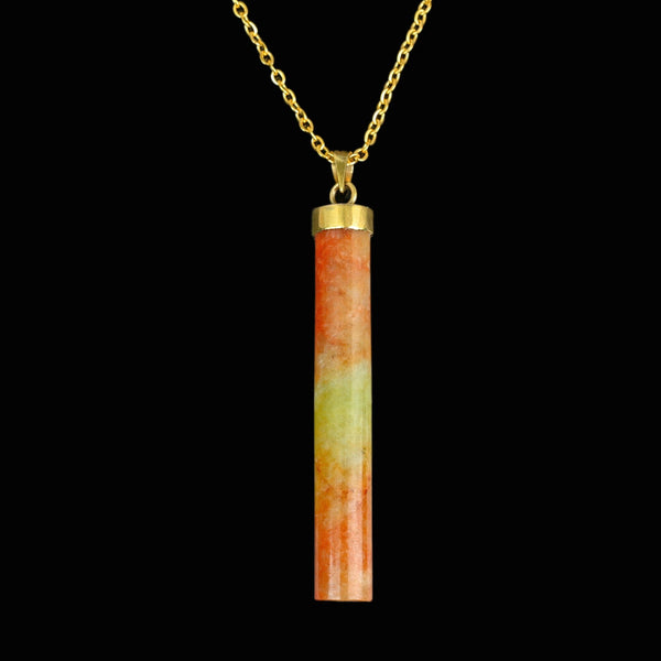 Vintage 14K Gold Long Tubular Yellow & Orange Jadeite Pendant - Boylerpf