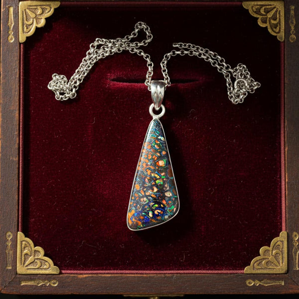 Vintage Australian Boulder Opal Pendant Sterling Silver