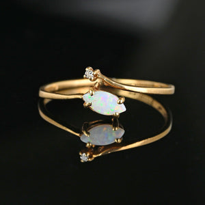 Dainty 10K Gold Bypass Diamond Marquis Opal Ring - Boylerpf