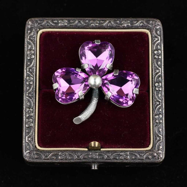 Edwardian Amethyst Clover Brooch by Charles Horner 1905