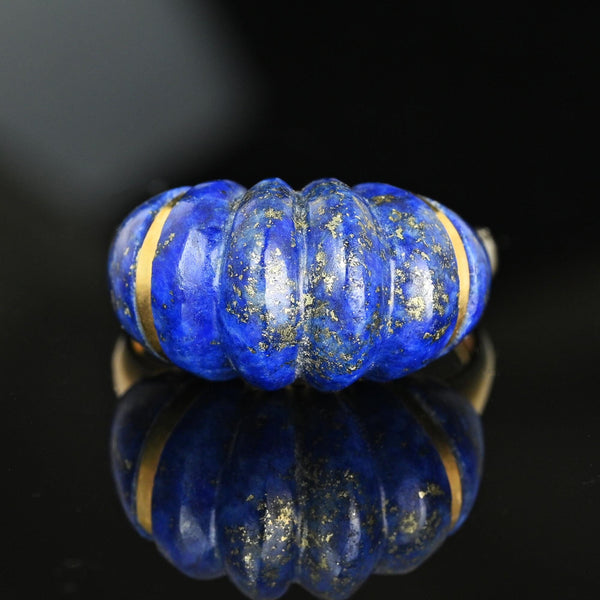 Vintage 14K Gold Carved Lapis Lazuli Ring - Boylerpf