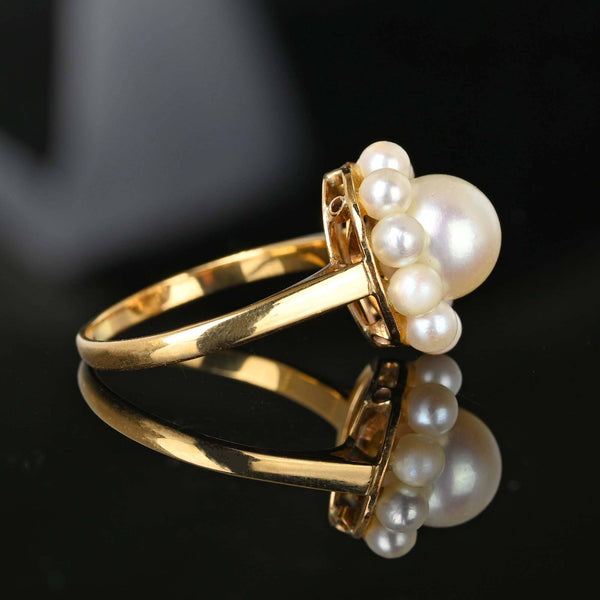 Exceptional 18K Gold Halo Cluster Pearl Ring - Boylerpf