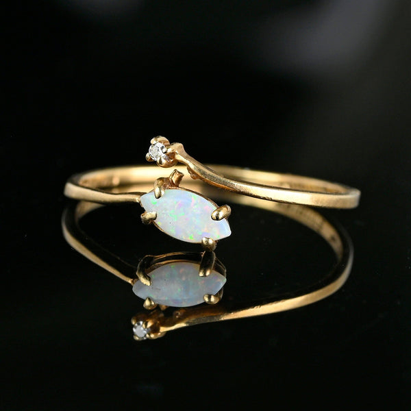 Dainty 10K Gold Bypass Diamond Marquis Opal Ring - Boylerpf