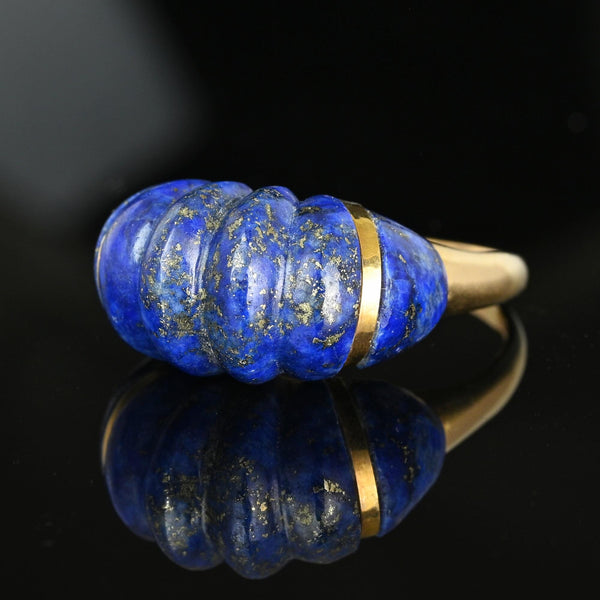 Vintage 14K Gold Carved Lapis Lazuli Ring - Boylerpf