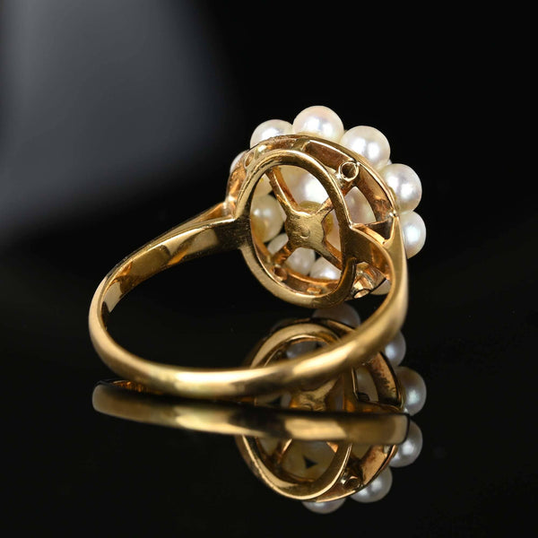 Exceptional 18K Gold Halo Cluster Pearl Ring - Boylerpf
