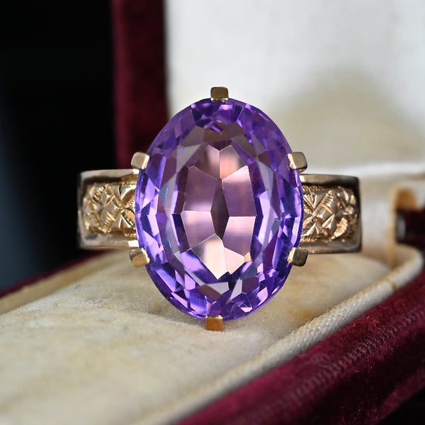 Antique Edwardian 7 Ct Natural Amethyst Solitaire Ring in Gold - Boylerpf