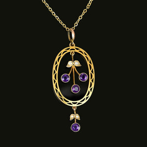 Antique Gold Seed Pearl & Amethyst Lavalier Pendant - Boylerpf