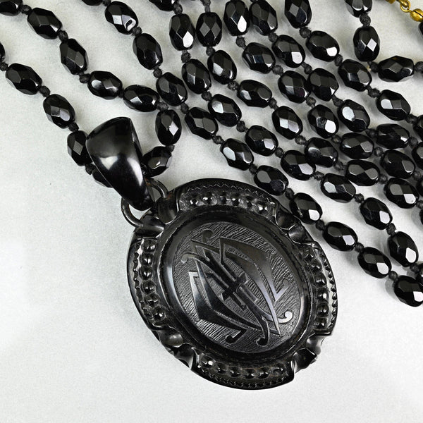 Antique Victorian Whitby Jet Mourning Locket Necklace - Boylerpf