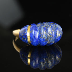 Vintage 14K Gold Carved Lapis Lazuli Ring - Boylerpf