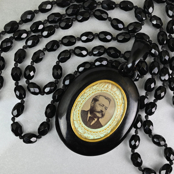 Antique Victorian Whitby Jet Mourning Locket Necklace - Boylerpf