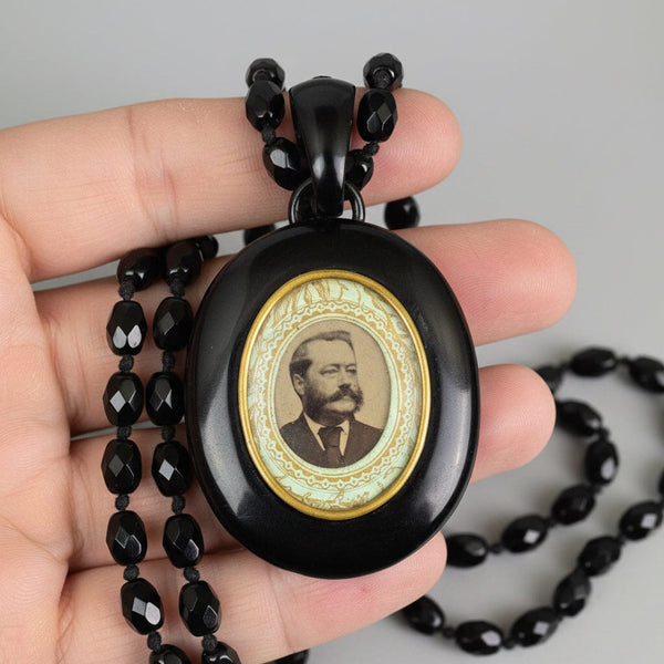 Antique Victorian Whitby Jet Mourning Locket Necklace - Boylerpf