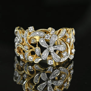 EFFY 14K Gold Two Tone Wide Floral Diamond Ring, D'Oro Collection - Boylerpf