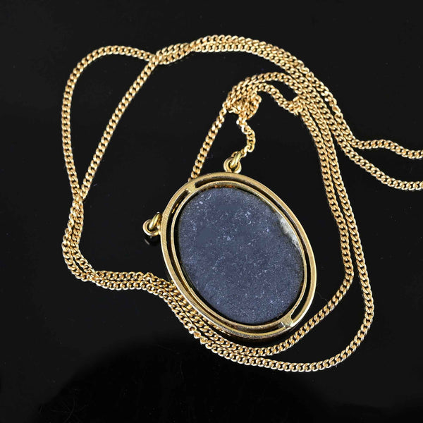 Vintage 18K Gold Pietra Dura Pendant Necklace - Boylerpf
