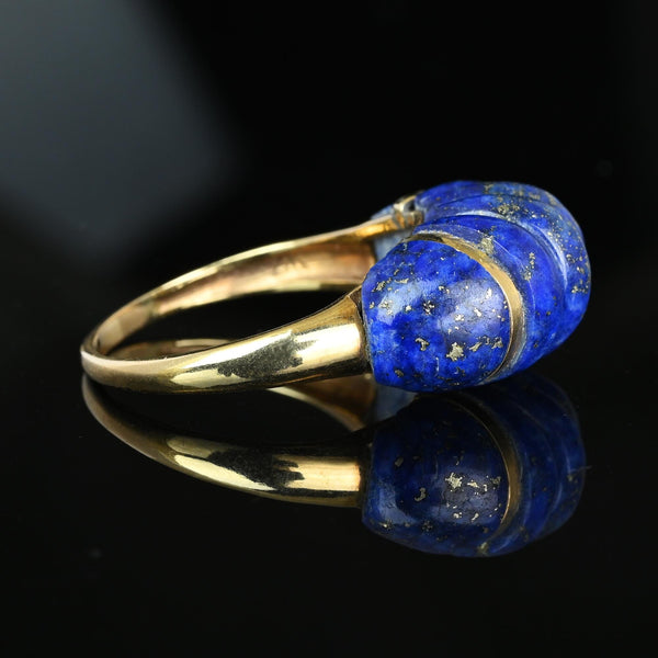 Vintage 14K Gold Carved Lapis Lazuli Ring - Boylerpf