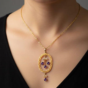 Antique Gold Seed Pearl & Amethyst Lavalier Pendant - Boylerpf
