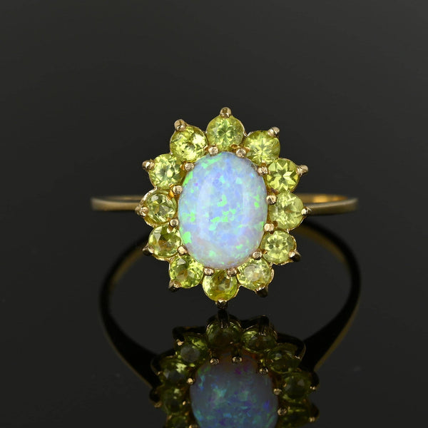 Vintage Gold Opal Cabochon Peridot Halo Ring - Boylerpf