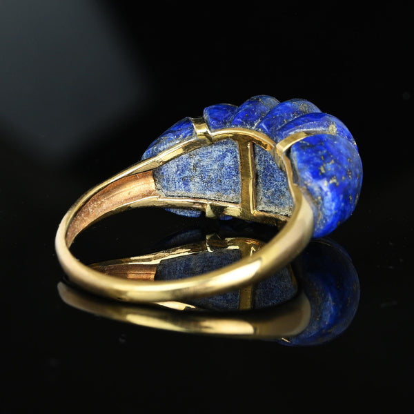 Vintage 14K Gold Carved Lapis Lazuli Ring - Boylerpf