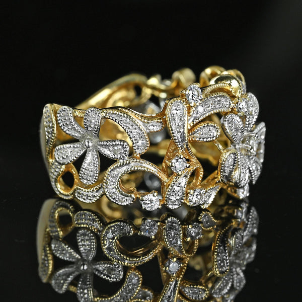 EFFY 14K Gold Two Tone Wide Floral Diamond Ring, D'Oro Collection - Boylerpf