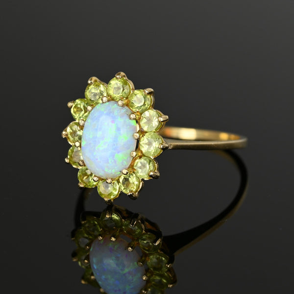 Vintage Gold Opal Cabochon Peridot Halo Ring - Boylerpf