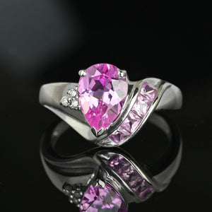 Vintage Pear Cut Pink Sapphire Diamond Ring in White Gold - Boylerpf