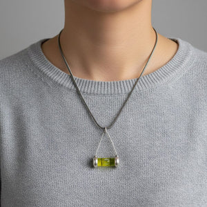 Vintage Sterling Silver Kinetic Level Bubble Pendant Necklace - Boylerpf