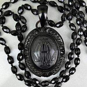 Antique Victorian Whitby Jet Mourning Locket Necklace - Boylerpf