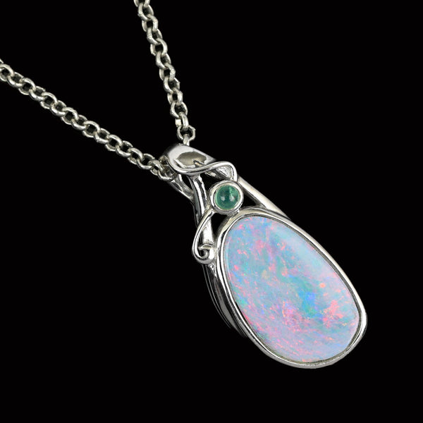 Vintage Emerald Cabochon Large Boulder Opal Pendant
