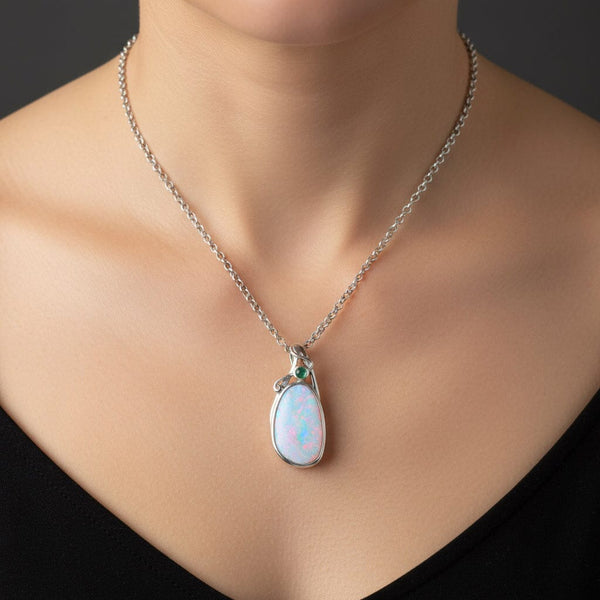 Vintage Emerald Cabochon Large Boulder Opal Pendant